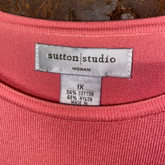 Sutton Studio Coral Pink Short Sleeve Knit Top Women's Size 1X - Picture 3 of 4